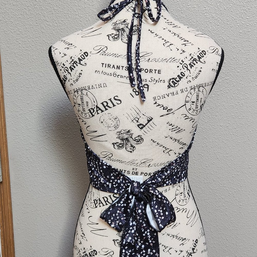 Crop Halter Top Black Sequin Print Backless - Medium - NEW - Picture 5 of 5